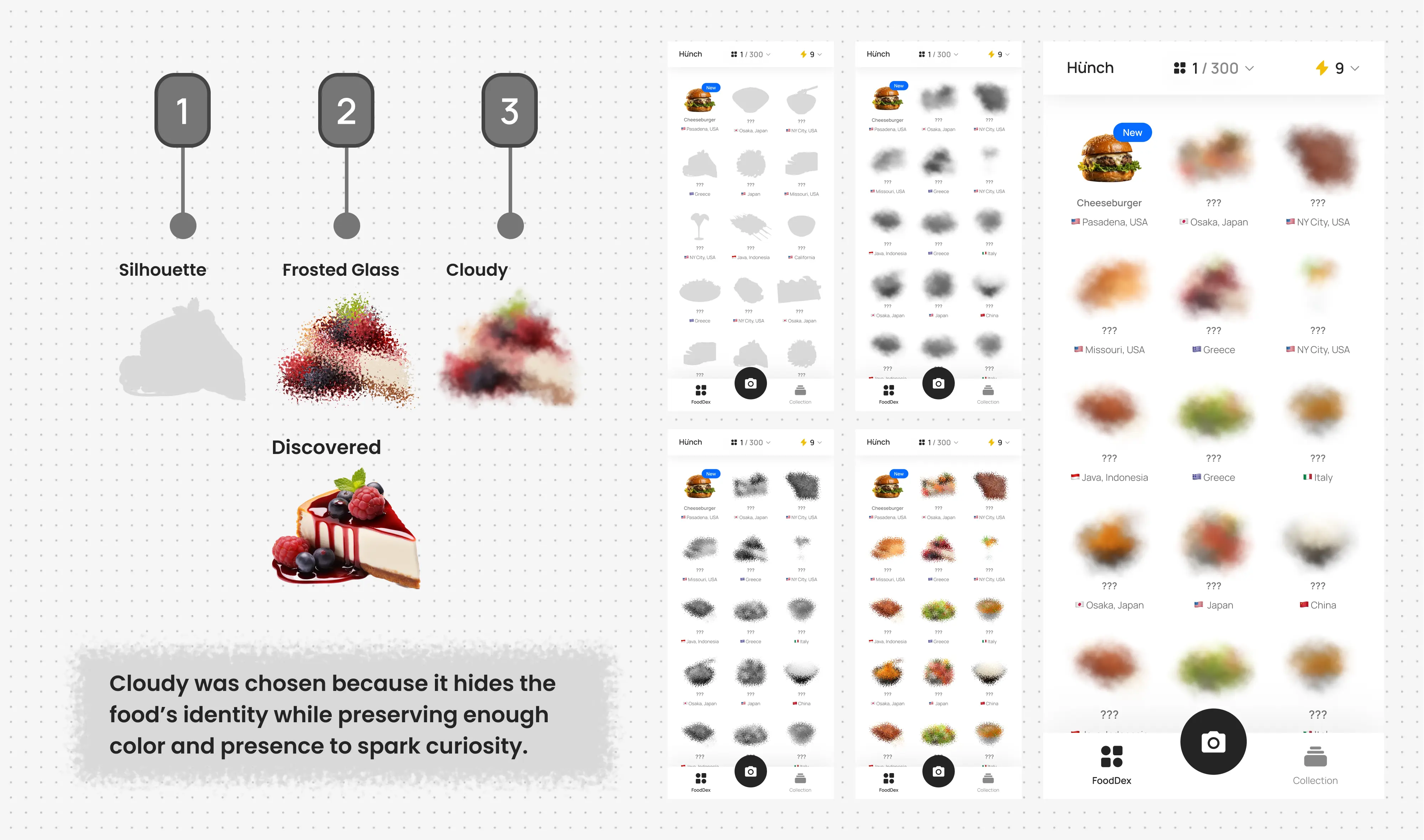 Temporary image for varied food colors and shapes within Hunch’s neutral interface.
