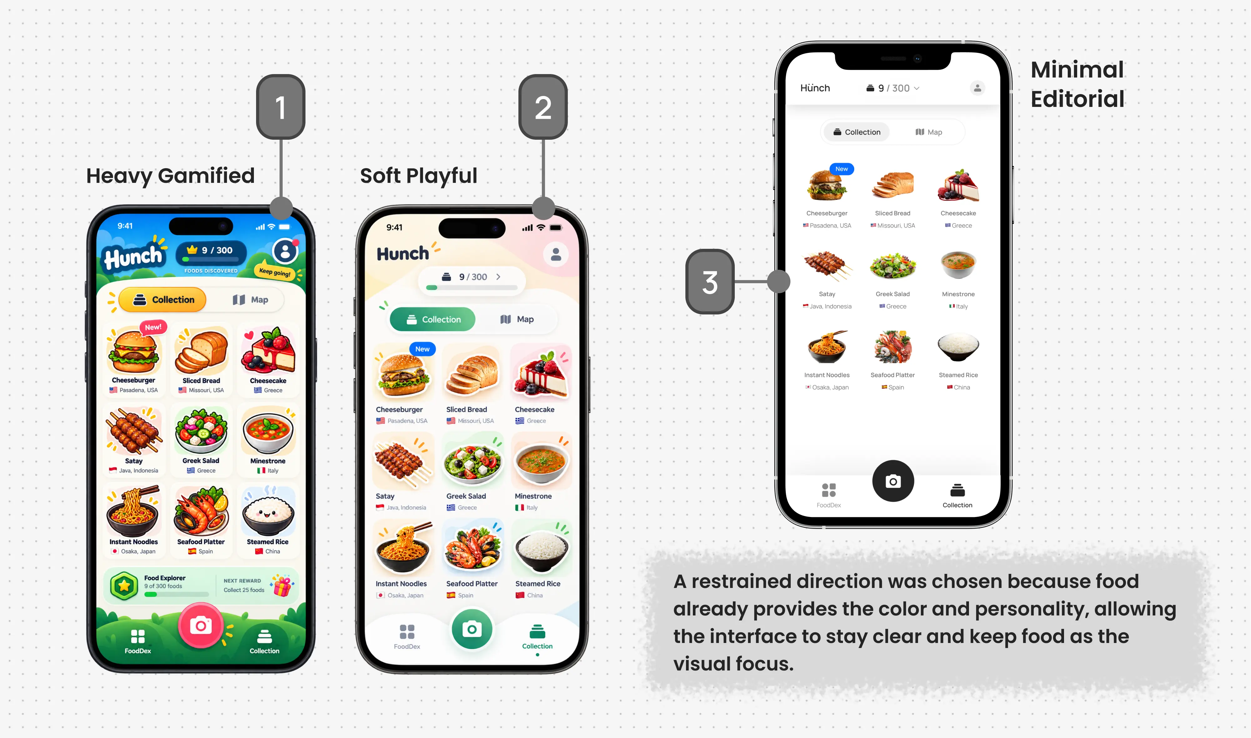 Temporary image for varied food colors and shapes within Hunch’s neutral interface.